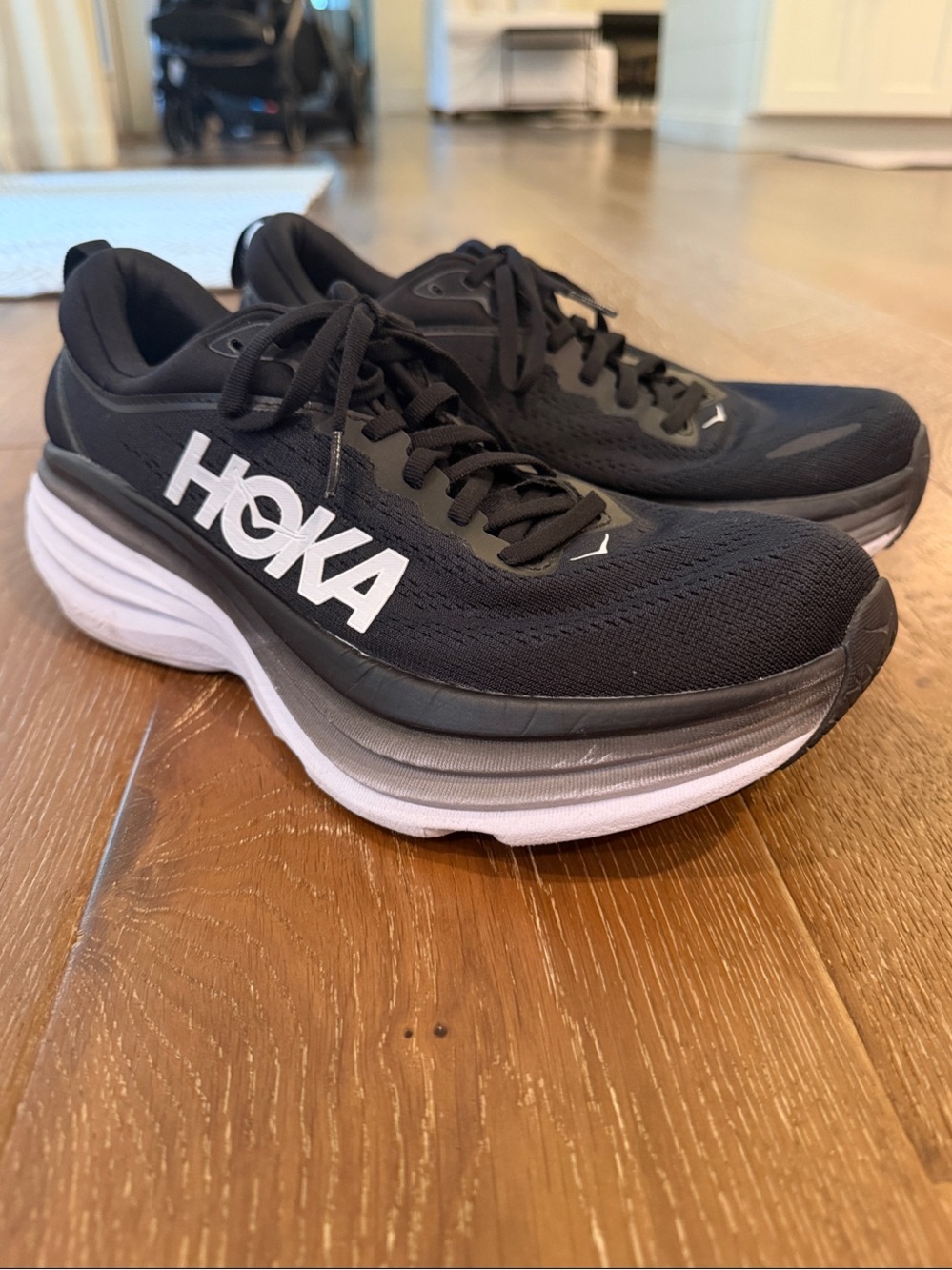 Hoka Women Black and White Bondi-Style Running Shoes